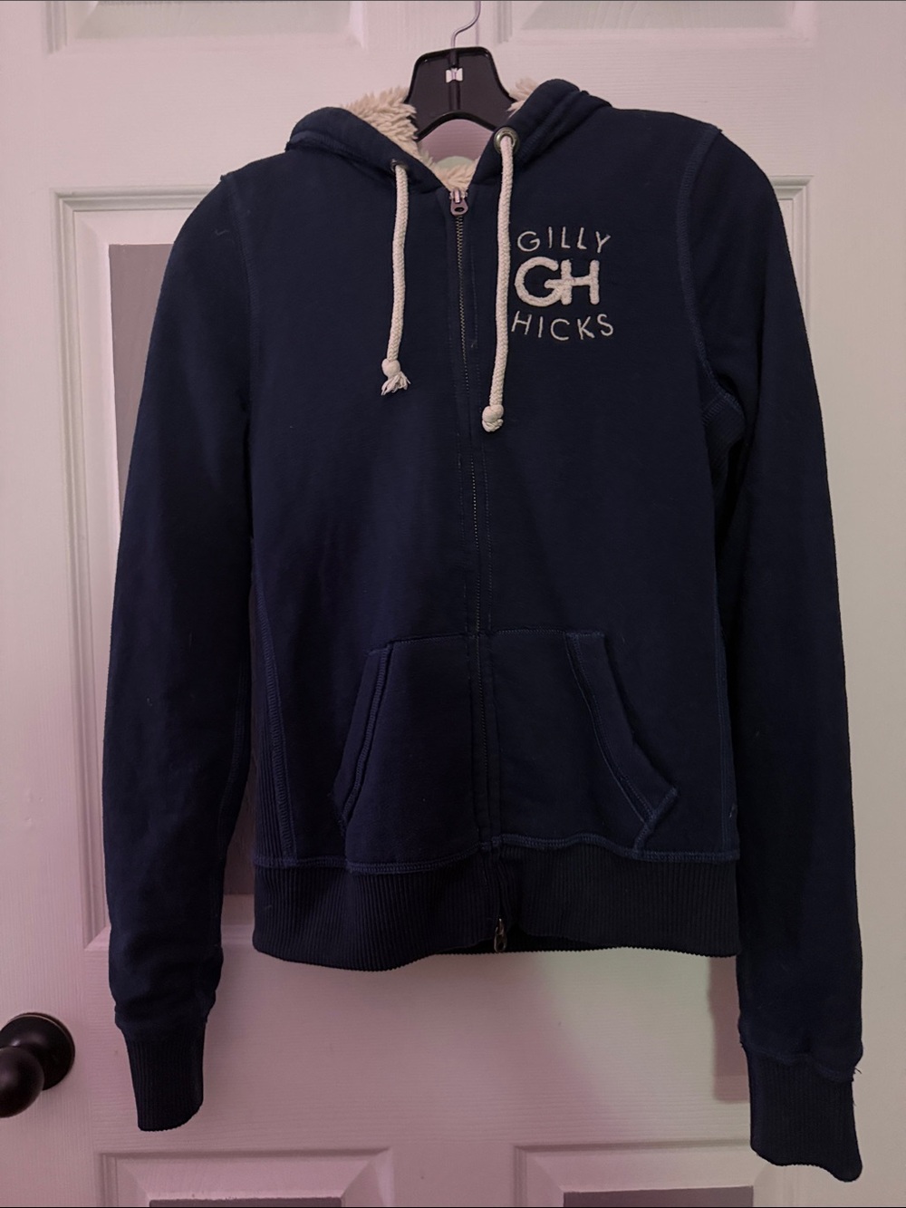 Gilly Hicks Navy Sherpa-Lined Zip Hoodie Jacket